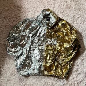Nike Metallic Gold‎ and Sliver Preppy Maximalist Gym Y2K 1971 Design Windbreaker
